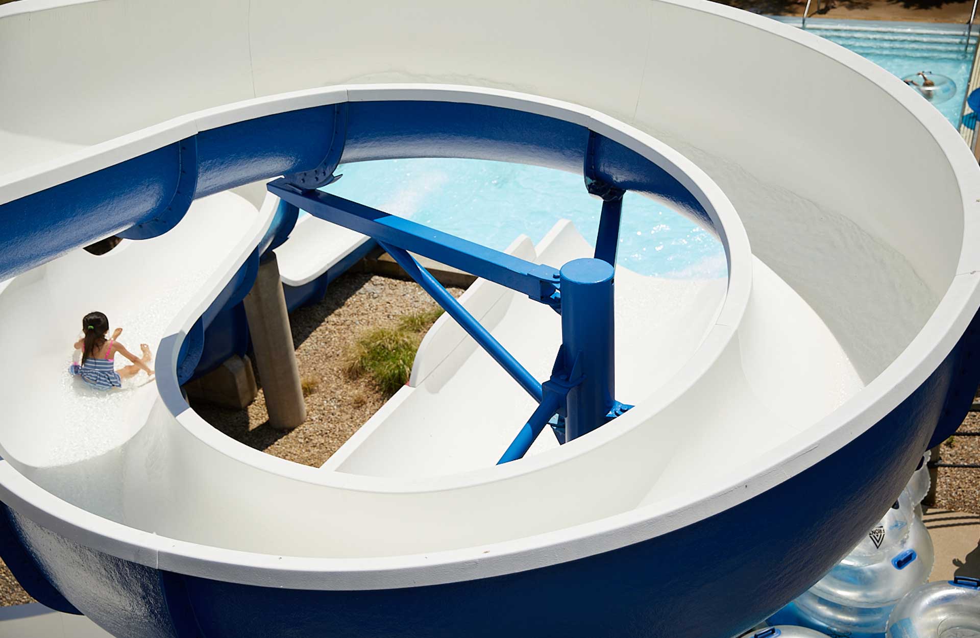 aerial view of water slide at Pelican Harbor